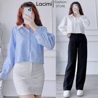 Áo Sơ Mi Croptop Nữ LACIMI Dài Tay Dáng Ngắn