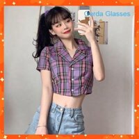 ÁO SƠ MI CROPTOP TAY NGẮN KẺ SỌC CARO THỜI TRANG CHO NỮ - CROPTOP CARO KẺ TÍM ĐEN ĐỎ HỒNG VÀNG XANH