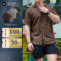 Áo Sơ Mi Cuban nam Kẻ sọc Kelly MK CLEVER Chất Đũi thô mềm mịn, thoáng mát, chống nhăn, form rộng hằng ngày