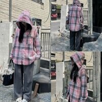 Áo Sơ Mi DẠ KẺ CHỐNG NẮNG BL FASHION UNISEX Có Mũ Vải  Mềm