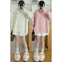 Áo Sơ Mi DA Lộn tay Dài Thêu Chữ INCREDIBLE  - FREESHIP -  Áo Khoác Nam Nữ Form Rộng Hàn Quốc - Thu Đông