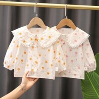 Áo sơ mi dài tay babydoll 2 màu họa tiết thỏ cho bé gái