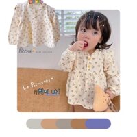 Áo sơ mi dài tay babydoll hoa nhí Beemo chất đũi mềm mát cho bé gái siêu tiểu thư