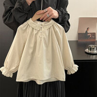 Áo sơ mi dài tay bé gái màu be Quần áo trẻ em 2-6 tuổi