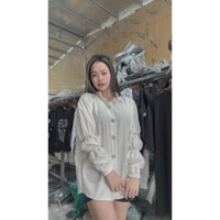 Áo sơ mi dài tay bèo đá ngọc chun tay ảnh thật