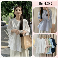 Áo sơ mi dài tay cổ bèo xếp ly tay lỡ nhẹ nhàng nữ tính BORI183