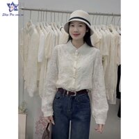 Áo Sơ Mi Dài Tay Cổ Sen Đính Đá, Áo 2 Lớp Ren Mềm Mát Hàng QC Shop Pro SOM23