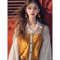 Áo sơ mi dài tay của phụ nữ 2025 Áo sơ mi nhỏ khí chất đầu mùa thu mới thời trang phong cách phương Tây độc đáo sang trọng giả hai chiếc Áo mùa thu [quần áo nữ Gao Xiaolai]