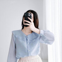 Áo sơ mi dài tay cúc ngọc tơ xước cổ sen nằm 2 lá hàng 2 lớp - áo sơ mi công sở nữ