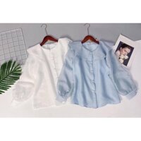 Áo sơ mi dài tay cúc ngọc tơ xước cổ sen nằm 2 lá hàng 2 lớp - áo sơ mi công sở nữ