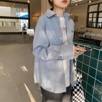 Áo sơ mi dài tay form rộng thêu chữ S xinh xắn basic SM10