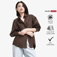 Áo sơ mi dài tay GILLEE dáng oversized, sơ mi trơn nâu đậm vintage vải cao cấp chống nhăn, thấm hút FAS291