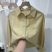 Áo sơ mi dài tay Hàng Châu Âu Áo sơ mi màu vàng ngỗng thường ngày rộng rãi phong cách Hàn Quốc mẫu mới mùa thu