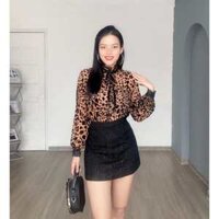 Áo sơ mi dài tay họa tiết da beo nhung cá tính