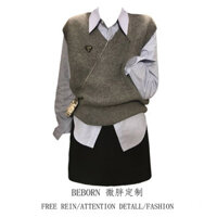 Áo Sơ Mi Dài Tay Kẻ Sọc Cổ Điển Dễ Phối Đồ Thiết Kế Cỡ Lớn, Áo Ghi Lê Cho Nữ, Váy Ngắn