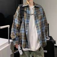 Áo sơ mi dài tay kẻ sọc kẻ sọc đau khổ màu tương phản Retro dành cho giới trẻ Mỹ