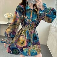 Áo sơ mi dài tay kiểu dáng cổ điển Trung Quốc, in họa tiết độc đáo, ôm sát eo, giảm béo, có diềm xếp nếp cho phụ nữ mùa xuân 3.4