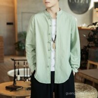 Áo sơ mi dài tay nam, dáng rộng, phong cách Trung Quốc, áo tang suit mùa hè, đa năng, phong cách cổ điển, áo khoác vải lanh mỏng