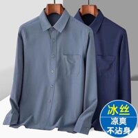 Áo sơ mi dài tay nam mùa hè bằng lụa lạnh, áo rộng mùa hè cho bố, áo mỏng chống nắng cho người trung niên