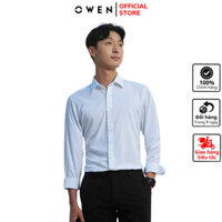 Áo sơ mi dài tay nam OWEN AS230195D somi công sở vải sợi tre cao cấp màu jacquard trắng dáng slim fit tà lượn không túi