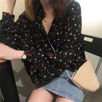 Áo sơ mi dài tay nữ kiểu dáng rộng mùa xuân, phong cách Hàn Quốc, chiffon xếp ly, cổ V, thiết kế độc đáo, chú ý 9BV5