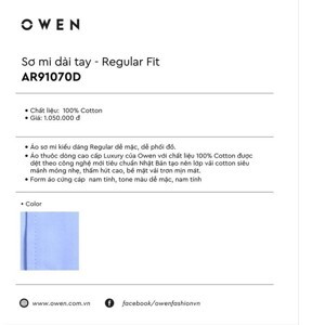 Áo sơ mi dài tay Owen regular fit 91070