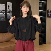 Áo sơ mi dài tay phong cách châu Âu cổ tròn oversize áo mỏng