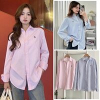 Áo sơ mi dài tay sọc xanh sọc hồng thêu chữ S basic BORI285
