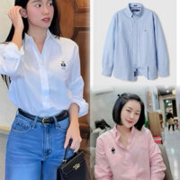 Áo sơ mi dài tay thêu GẤU form rộng, chất Oxford cao cấp, phong cách Hàn Quốc - Hàng xuất 2025