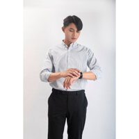 ÁO SƠ MI DÀI TAY TRẮNG PHỐI SỌC XANH DỌC CÓ TÚI BASIC FORM REGULAR FITTED SM12M2204