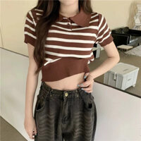 Áo sơ mi đan mới mùa hè, cổ bẻ sọc, áo khoác ngắn tay đi làm QLCW RHIR