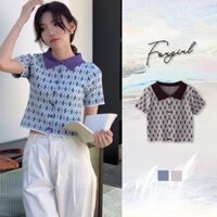 Áo sơ mi dáng croptop Forgirl có cổ họa tiết chữ X