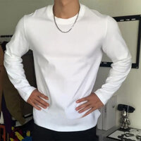 Áo Sơ Mi Đáy Bên Trong Màu Trắng Nam Thu Đông Tân Cương Dài Tay Cotton Áo Thun Dài Tay Ren Neckline Mỹ Nhỏ Cổ S