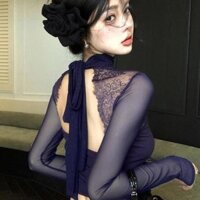 Áo sơ mi đáy gạc khâu ren kiểu Pháp. Áo dây cao cấp phong cách phương Tây. Cô Gái Nóng Gợi Cảm