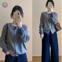 Áo sơ mi đáy phong cách cổ điển màu xám Áo len Cardigan dành cho nữ