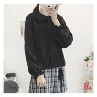 Áo Sơ Mi Đen Cổ Bèo ,Áo Somi Nữ Chất Đũi Màu Đen F005