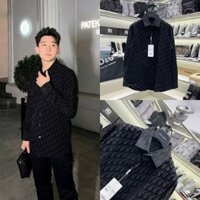 Áo sơ mi đen nam dài tay CD lụa thô in hoạ tiết vân chữ thổ cẩm monogram nhung nổi tràn thân SM182P