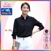 Áo Sơ Mi Đen Nữ KATIE Cotton Thoáng Mát Không Nhăn Áo Sơ Mi Đen Tay Dài Và Áo So mi Đen Tay Ngắn