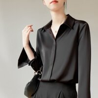 Áo Sơ Mi Đen Nữ Tay Dài 2022 Xuân Thu Phong Cách Mới Ánh Sáng Trưởng Thành Phong Cách Chuyên Nghiệp Phù Hợp Với Chống Nhăn Drape Đi Lại Áo Sơ Mi La