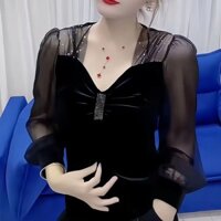 Áo Sơ Mi Đen Nữ Tay Dài Thanh Lịch Áo Phong Cách Hàn Quốc Mới Thời Trang Plus Size Áo Sơ Mi