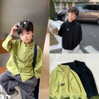Áo sơ mi đen, xanh đai cài QCCC bé trai