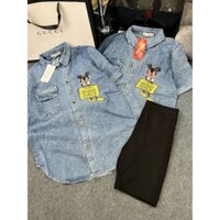 Áo sơ mi denim mickey smile hàng cao cấp