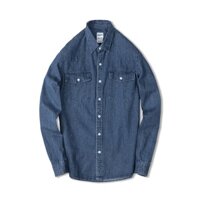 Áo Sơ Mi Denim Nam Túi Hộp Vải Dày Mịn Co Giãn