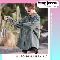 Áo sơ mi denim tay dài dáng suông phong cách HONGKONG, Áo somi jean dáng rộng kiểu basic dễ HS10