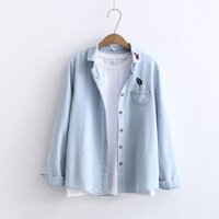 Áo Sơ Mi Denim Thêu hình Chiếc Lá