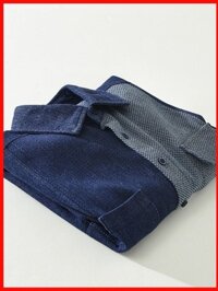 ♞,♘,♙Áo Sơ Mi Denim Xuân Thu Quần Áo Nam Khâu Áo Sơ Mi Dài Tay Màu Sắc Tương Phản Văn Học Rời Ou