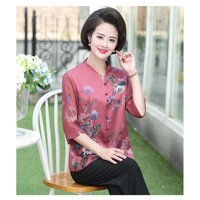 Áo sơ mi đẹp cho mẹ cho bà  hoa thuoc duoc - xanh đen,4XL