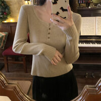 Áo sơ mi dệt kim cổ Henley C & M Thu Đông Hàn Quốc