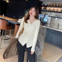 Áo sơ mi dệt kim dài tay đáy bên trong dành cho nữ Thiết kế đầu mùa thu Áo len cổ chữ v Niche Slim-fit Slimmer Look Áo phong cách Hàn Quốc √