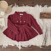 Áo sơ mi dệt kim mùa đông cho bé gái Hoa dài tay Quần áo trẻ em 2-6 tuổi